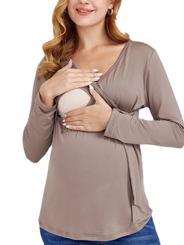 Bump-Friendly Maternity Nursing Wrap Blouse Top for Breastfeeding Moms