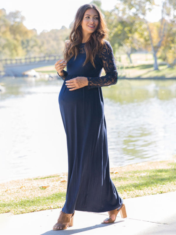 Maxi Dresses- Mother-to-Be Long Sleeve Maternity Maxi Dress for Baby Showers- - Chuzko Women Clothing