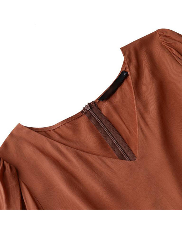 Maxi Dresses- Solid Autumn Tiered Ruffle Long Sleeve Maxi Dress- - Pekosa Women Clothing