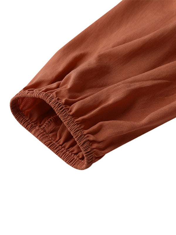 Maxi Dresses- Solid Autumn Tiered Ruffle Long Sleeve Maxi Dress- - Pekosa Women Clothing