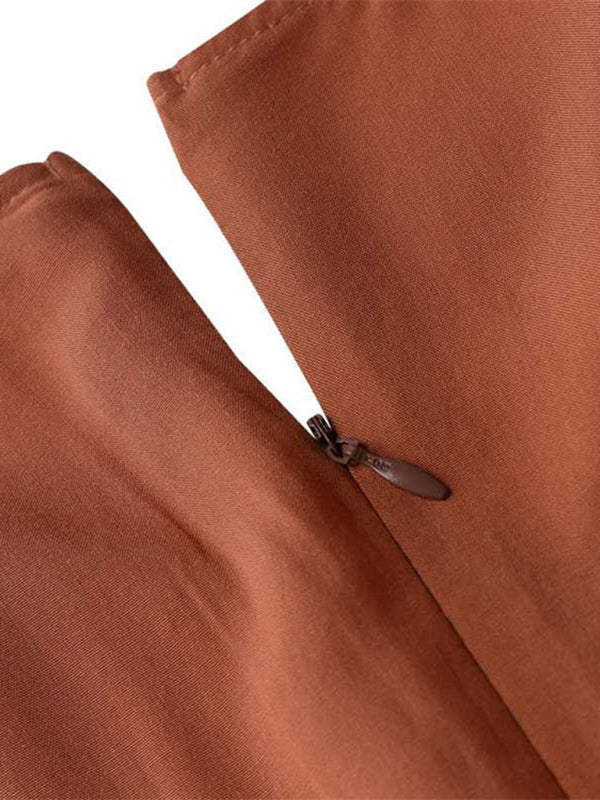 Maxi Dresses- Solid Autumn Tiered Ruffle Long Sleeve Maxi Dress- - Pekosa Women Clothing