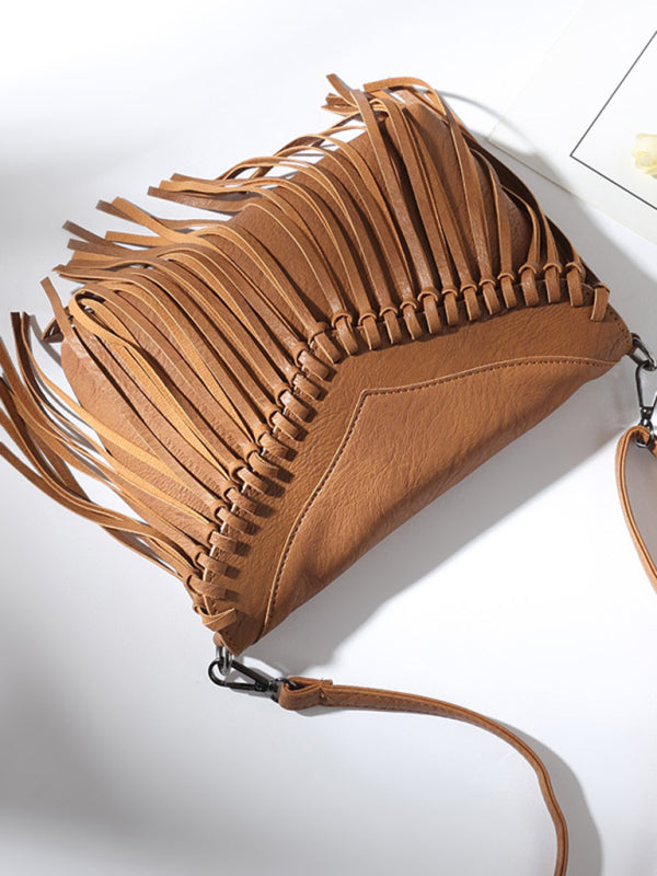 Messenger Bags- Faux Leather Fringe Messenger Bag - Envelope Purse- - Pekosa Women Clothing