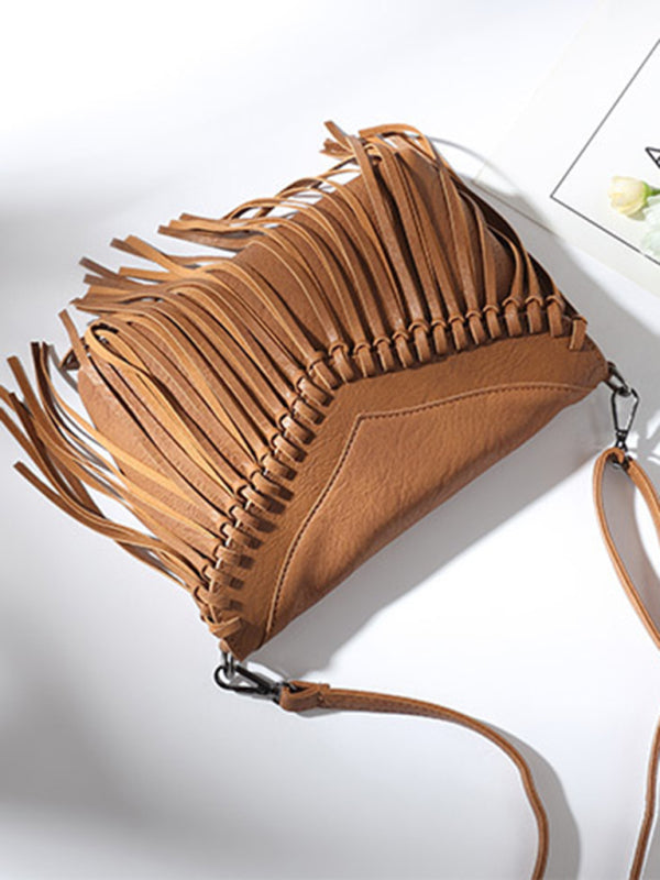 Messenger Bags- Faux Leather Fringe Messenger Bag - Envelope Purse- - Pekosa Women Clothing