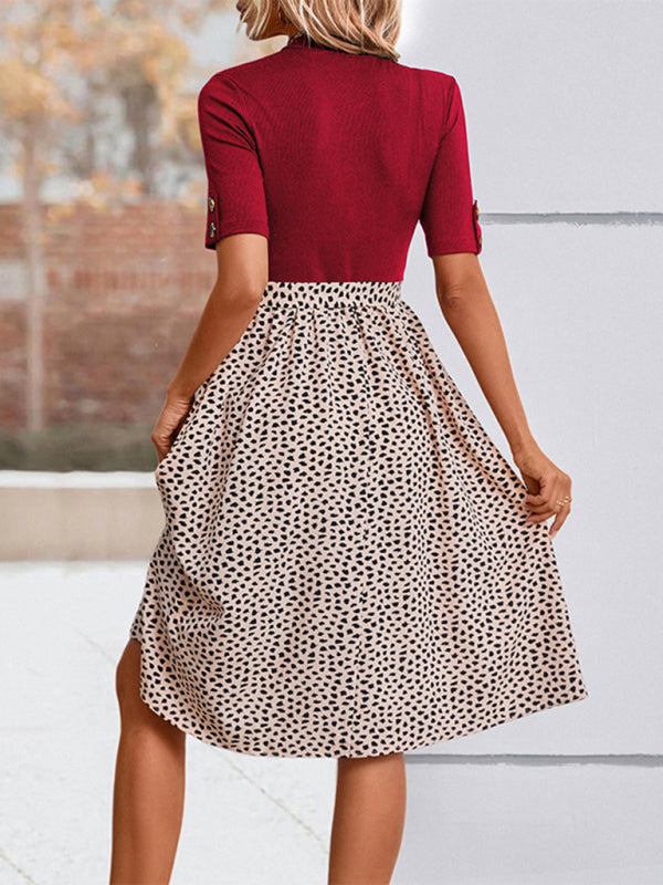 Midi Dresses- Animal Print Color Block Short Sleeves Midi Dress- - Pekosa Women Clothing