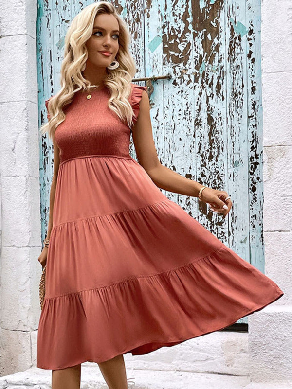 Midi Dresses- Elegant Women's Smocked Tiered Midi Dress for All Occasions- - Pekosa Women Clothing