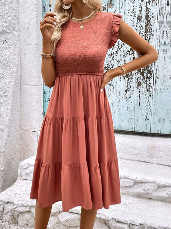 Midi Dresses- Elegant Women's Smocked Tiered Midi Dress for All Occasions- - Pekosa Women Clothing