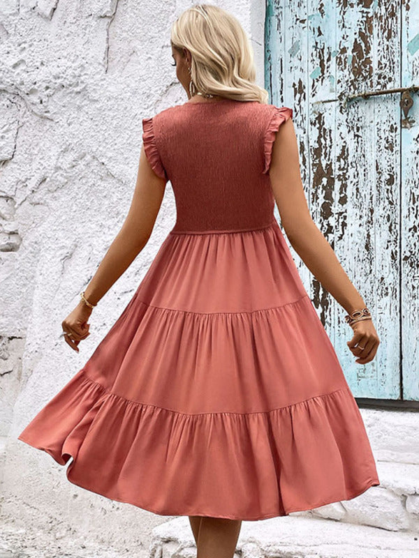 Midi Dresses- Elegant Women's Smocked Tiered Midi Dress for All Occasions- - Pekosa Women Clothing