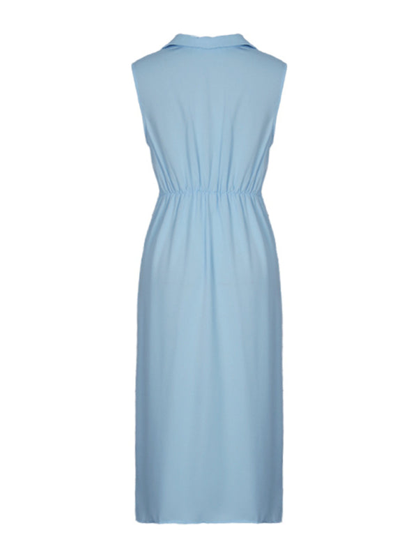 Midi Dresses- Solid Knot Midi Dress with Gathered Waist- - Pekosa Women Fashion