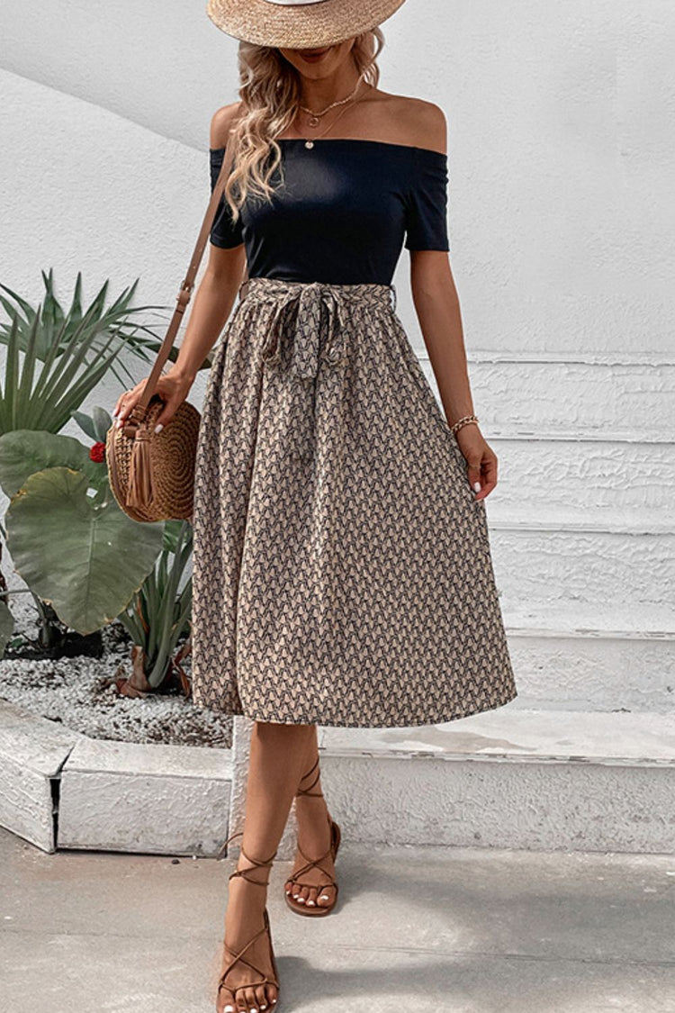Midi Dresses- Versatile Women's Off-Shoulder Tie Belt Midi Dress - Your Go-To Choice- - Pekosa Women Clothing