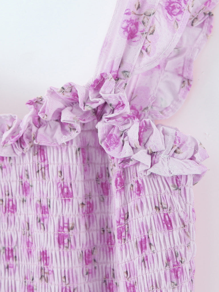 Mini Dresses- Charming Floral Cami Dress: Slim Fit, Backless Elastic Smocked Body- - Pekosa Women Clothing