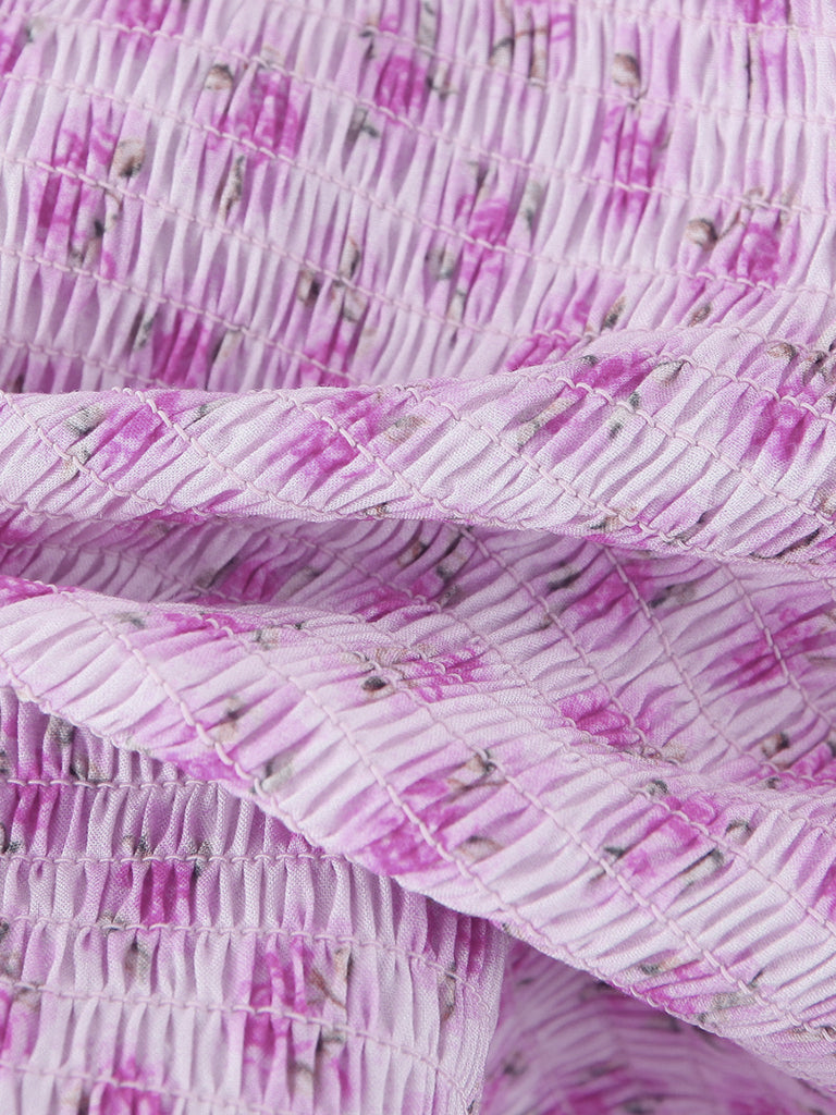 Mini Dresses- Charming Floral Cami Dress: Slim Fit, Backless Elastic Smocked Body- - Pekosa Women Clothing