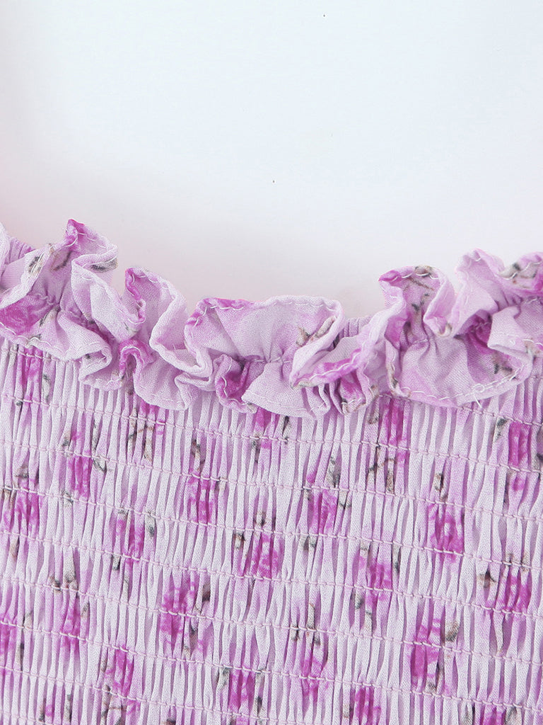 Mini Dresses- Charming Floral Cami Dress: Slim Fit, Backless Elastic Smocked Body- - Pekosa Women Clothing