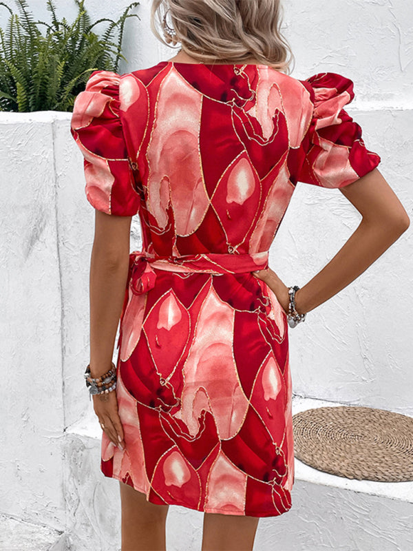 Mini Dresses- Fashionable Women's Vacay Robe Mini Dress: A-line Wrap Belt Tie- - Pekosa Women Clothing