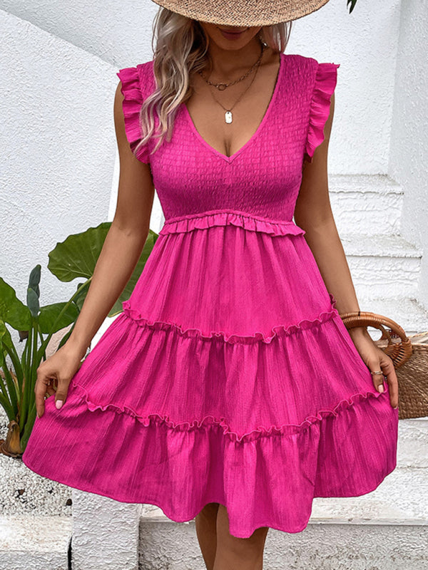 Mini Dresses- Romantic Elegance: Women's Tiered Ruffle Sleeveless Mini Dress- - Pekosa Women Clothing