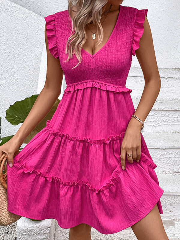 Mini Dresses- Romantic Elegance: Women's Tiered Ruffle Sleeveless Mini Dress- - Pekosa Women Clothing