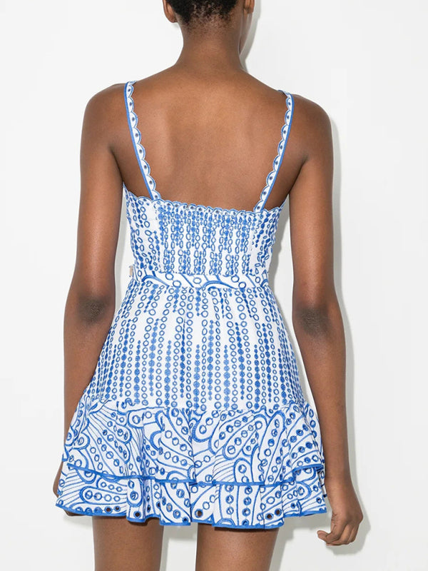 Mini Dresses- Romantic Eyelet Sweetheart Backless Mini Dress: Vintage Charm- - Pekosa Women Clothing