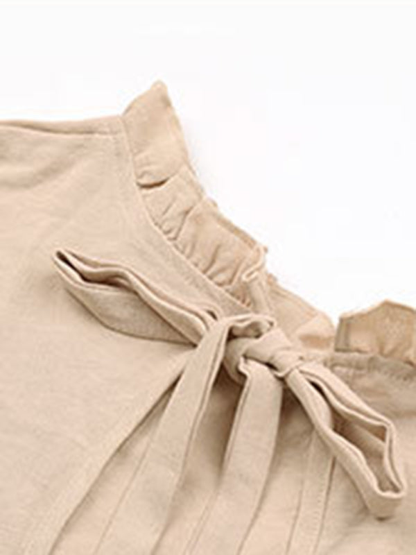 Mini Dresses- Stand Collar Mini Dress: Tiered Ruffles, Convenient Pockets Side- - Pekosa Women Clothing