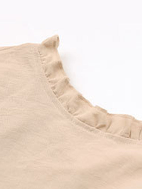 Mini Dresses- Stand Collar Mini Dress: Tiered Ruffles, Convenient Pockets Side- - Pekosa Women Clothing