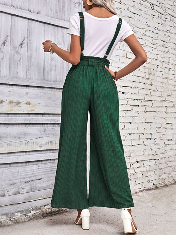 Overalls- Women's Ribbed Wide-Leg Bowknot Jumpsuit Overalls- - Pekosa Women Fashion