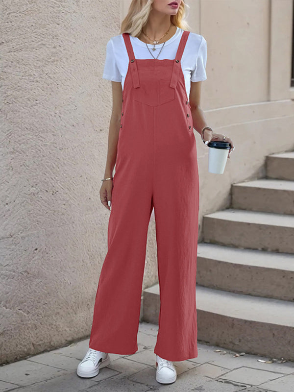 Overalls- Women's Solid Bib Pants Overalls - Full-Length Utility Playsuit- - Pekosa Women Fashion