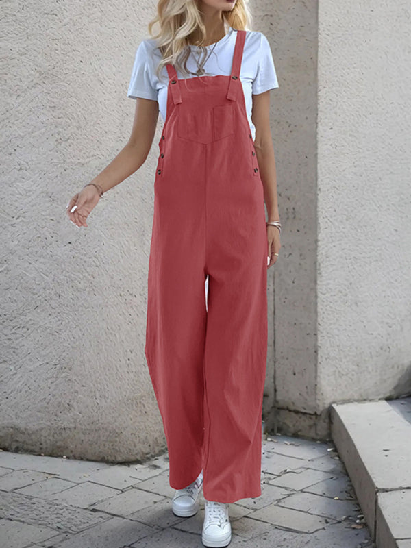 Overalls- Women's Solid Bib Pants Overalls - Full-Length Utility Playsuit- - Pekosa Women Fashion