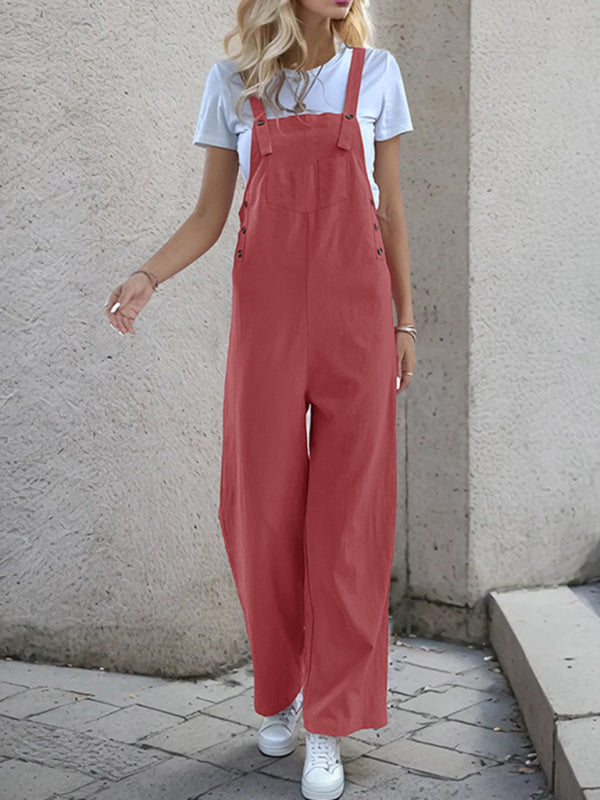 Overalls- Women's Solid Bib Pants Overalls - Full-Length Utility Playsuit- - Pekosa Women Fashion