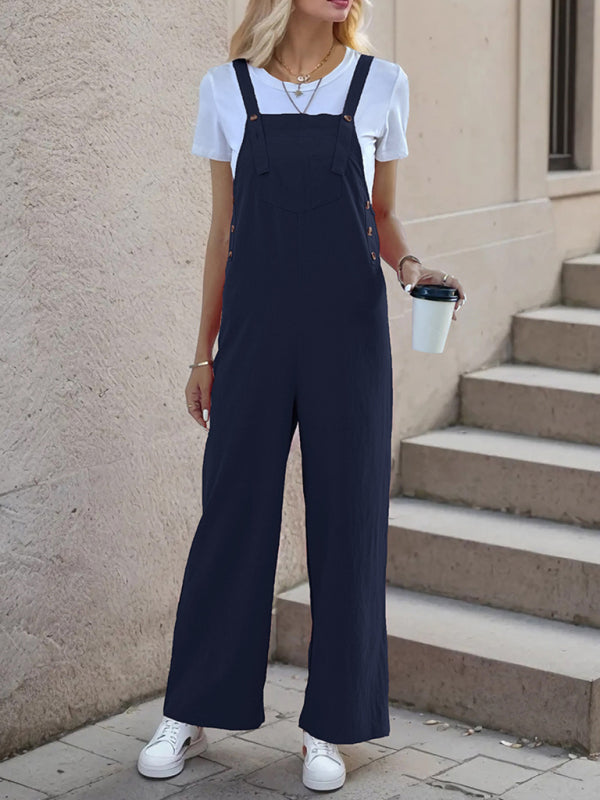 Overalls- Women's Solid Bib Pants Overalls - Full-Length Utility Playsuit- Champlain color- Pekosa Women Fashion