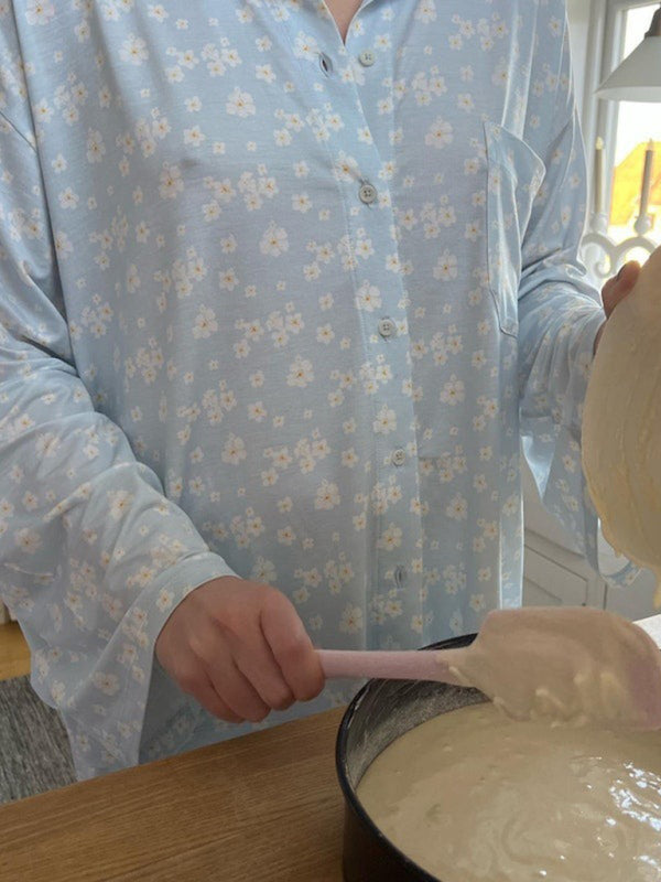 Pajama Set- Fruity Print Pajamas Oversized Set Long Sleeve Shirt and Pants- - Pekosa Women Clothing