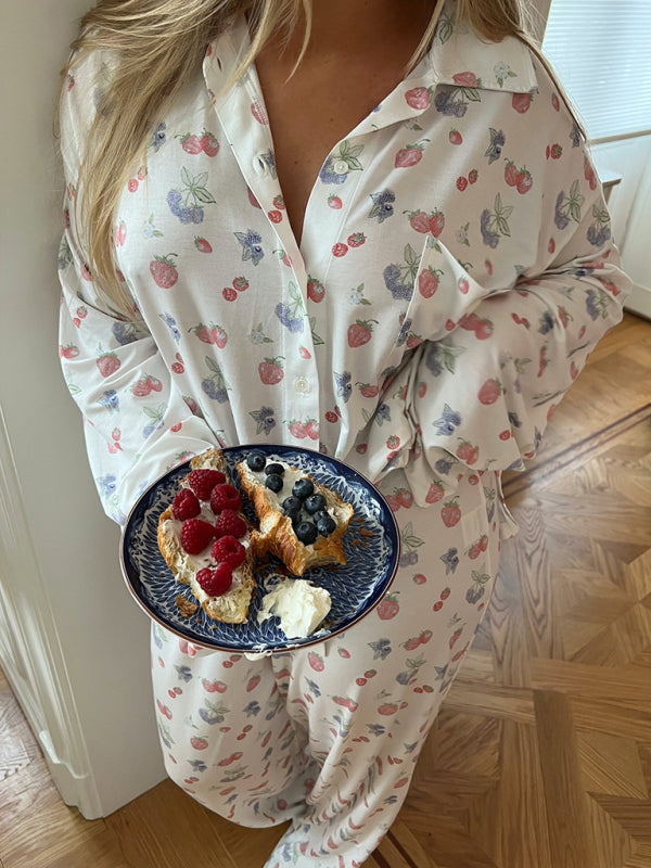 Pajama Set- Fruity Print Pajamas Oversized Set Long Sleeve Shirt and Pants- - Pekosa Women Clothing