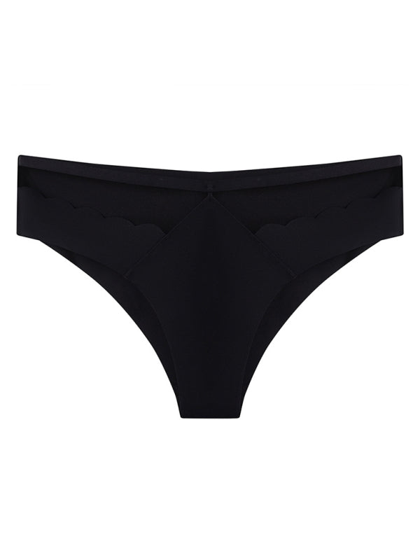 Panties- Women's Floral Lace Cutout Thong Panty- Black- Pekosa Women Clothing