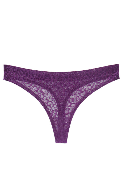 Panties- Women's Lace Panty Thong G-String- Purple- Pekosa Women Clothing