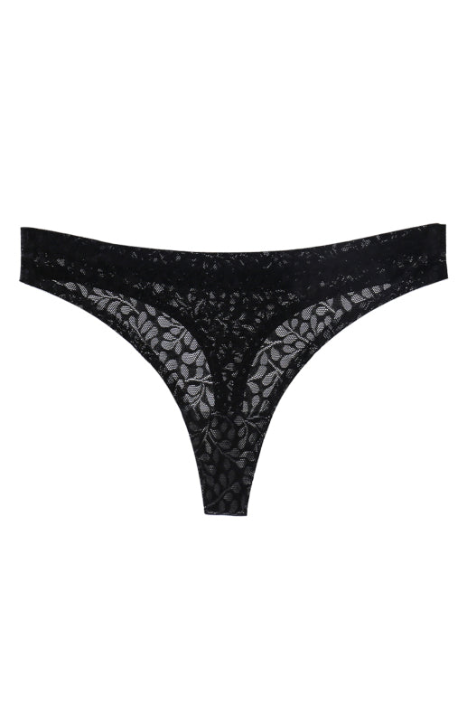 Panties- Women's Lace Panty Thong G-String- Black- Pekosa Women Clothing