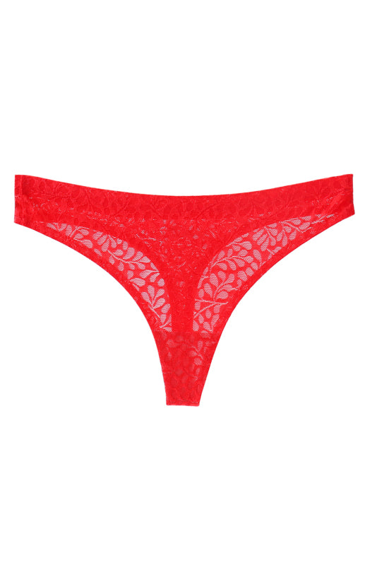 Panties- Women's Lace Panty Thong G-String- Red- Pekosa Women Clothing