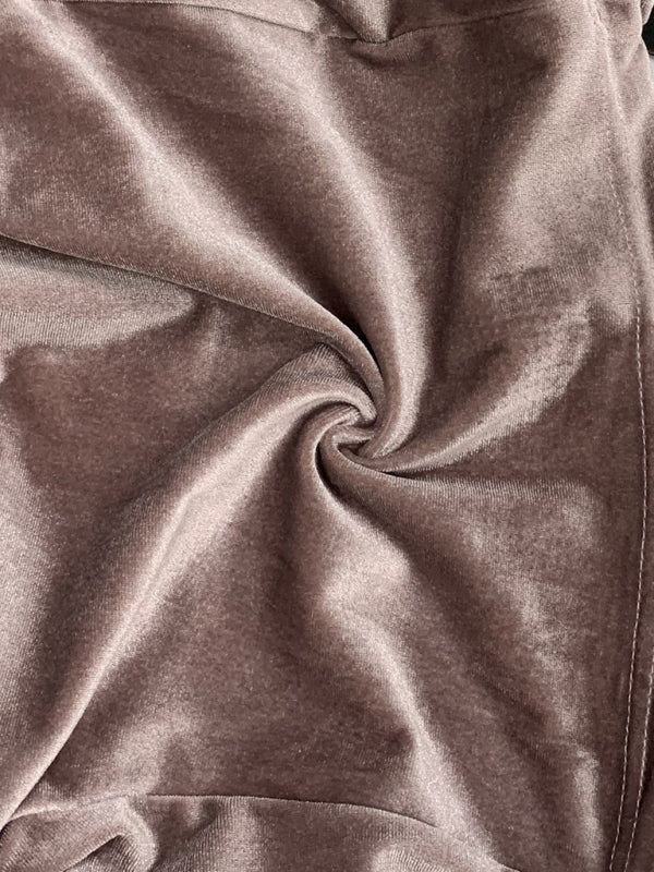 Pants Set- Velvet Set Hoodie Sweatshirt & Pencil Sweatpants- - Pekosa Women Clothing