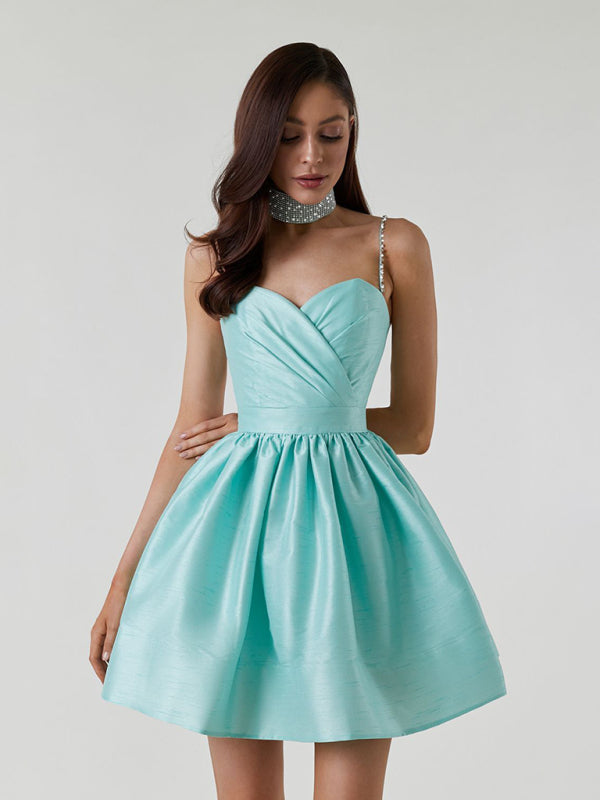 Party Dresses- Beaded Straps Princess Cocktail Sweetheart Mini Dress- - Pekosa Women Clothing