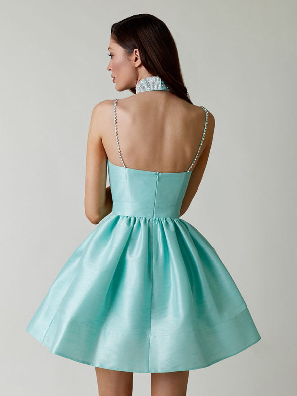 Party Dresses- Beaded Straps Princess Cocktail Sweetheart Mini Dress- - Pekosa Women Clothing