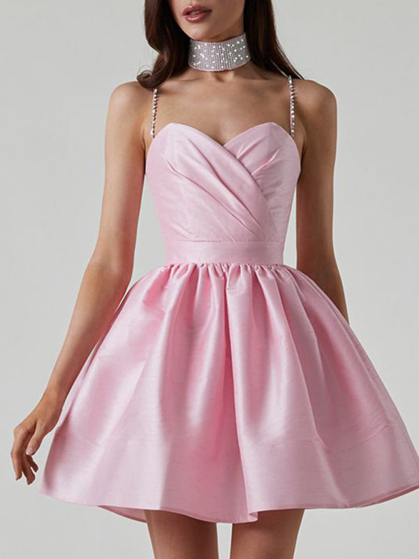 Party Dresses- Beaded Straps Princess Cocktail Sweetheart Mini Dress- - Pekosa Women Clothing