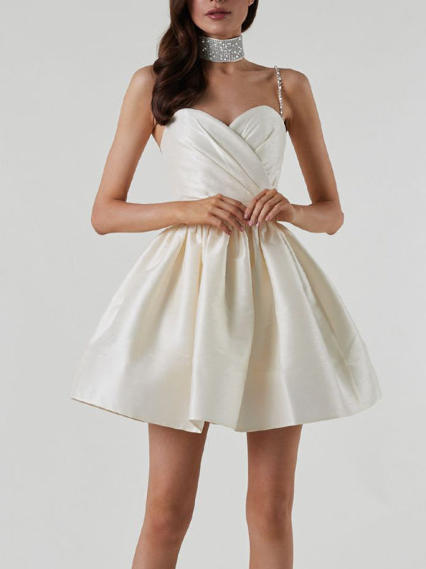 Party Dresses- Beaded Straps Princess Cocktail Sweetheart Mini Dress- - Pekosa Women Clothing