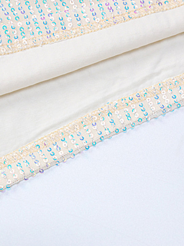 Party Dresses- Sequined Backless Cowl Halter Glitter Slit Mini Dress- - Pekosa Women Clothing