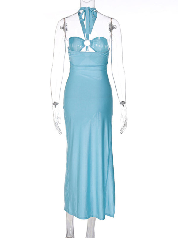 Party Dresses- Summer Party Halterneck Cutout Bodycon Slit Dress with Open Back- - Pekosa Women Fashion