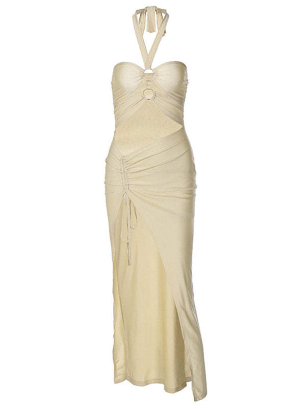 Party Dresses- Summer Party Halterneck Cutout Bodycon Slit Dress with Open Back- - Pekosa Women Fashion