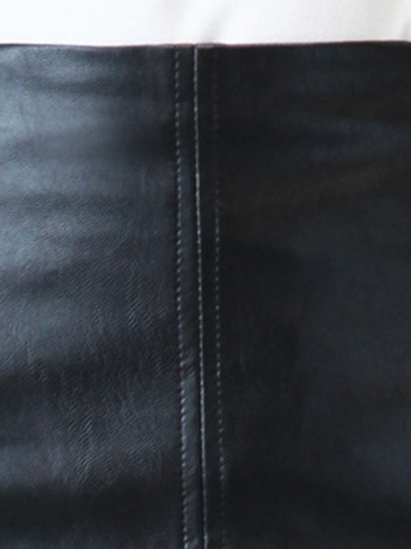 Pencil Skirt- Faux Leather Fitted Midi Skirt- - Pekosa Women Clothing