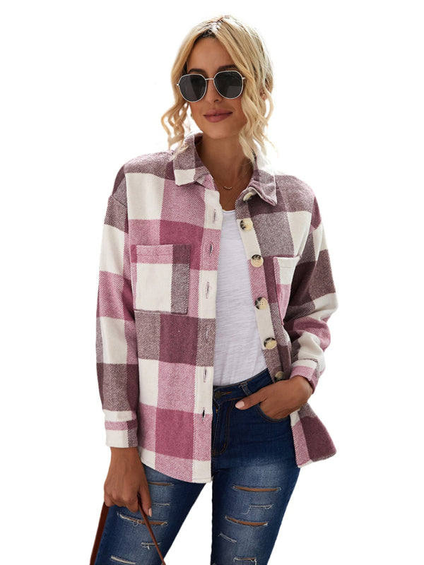 Plaid Jackets- Fall- Winter Plaid Jacket - Shirt Shacket- - Pekosa Women Clothing