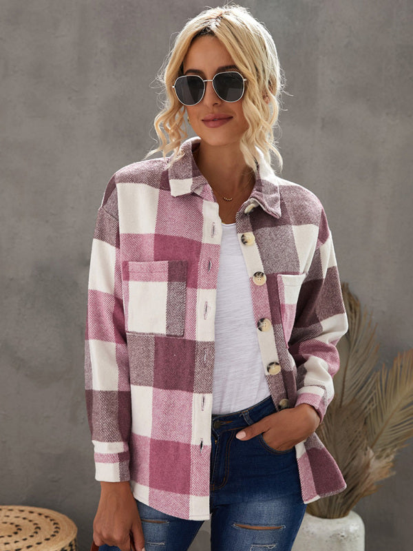 Plaid Jackets- Fall- Winter Plaid Jacket - Shirt Shacket- - Pekosa Women Clothing