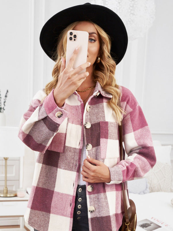 Plaid Jackets- Fall- Winter Plaid Jacket - Shirt Shacket- - Pekosa Women Clothing