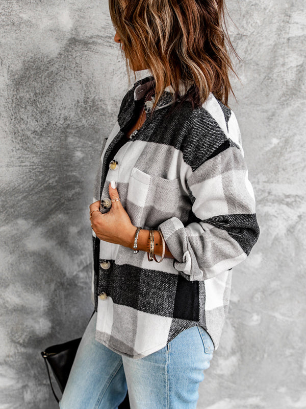 Plaid Jackets- Fall- Winter Plaid Jacket - Shirt Shacket- - Pekosa Women Clothing