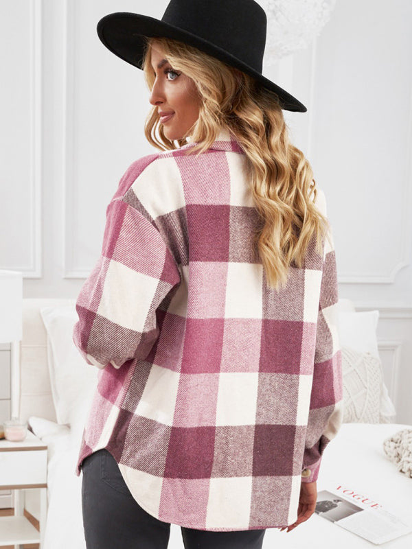 Plaid Jackets- Fall- Winter Plaid Jacket - Shirt Shacket- - Pekosa Women Clothing