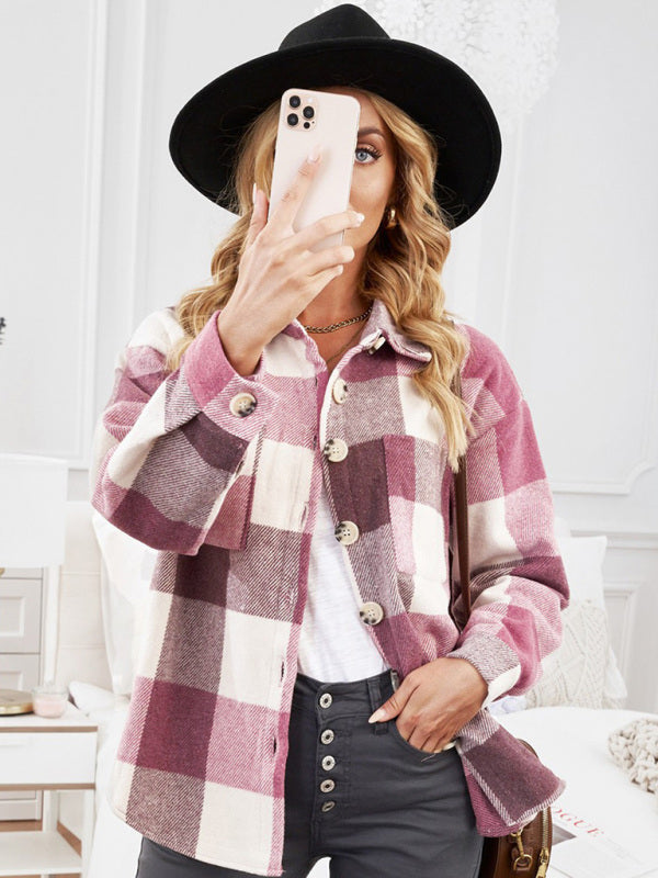 Plaid Jackets- Fall- Winter Plaid Jacket - Shirt Shacket- - Pekosa Women Clothing