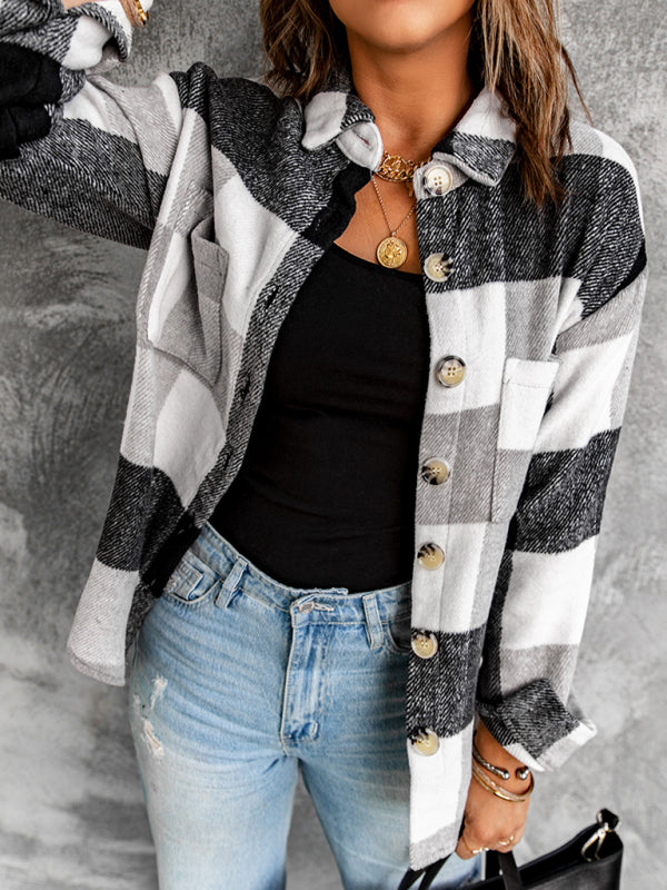 Plaid Jackets- Fall- Winter Plaid Jacket - Shirt Shacket- - Pekosa Women Clothing