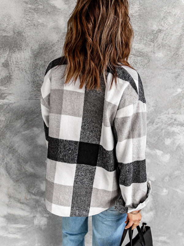 Plaid Jackets- Fall- Winter Plaid Jacket - Shirt Shacket- - Pekosa Women Clothing